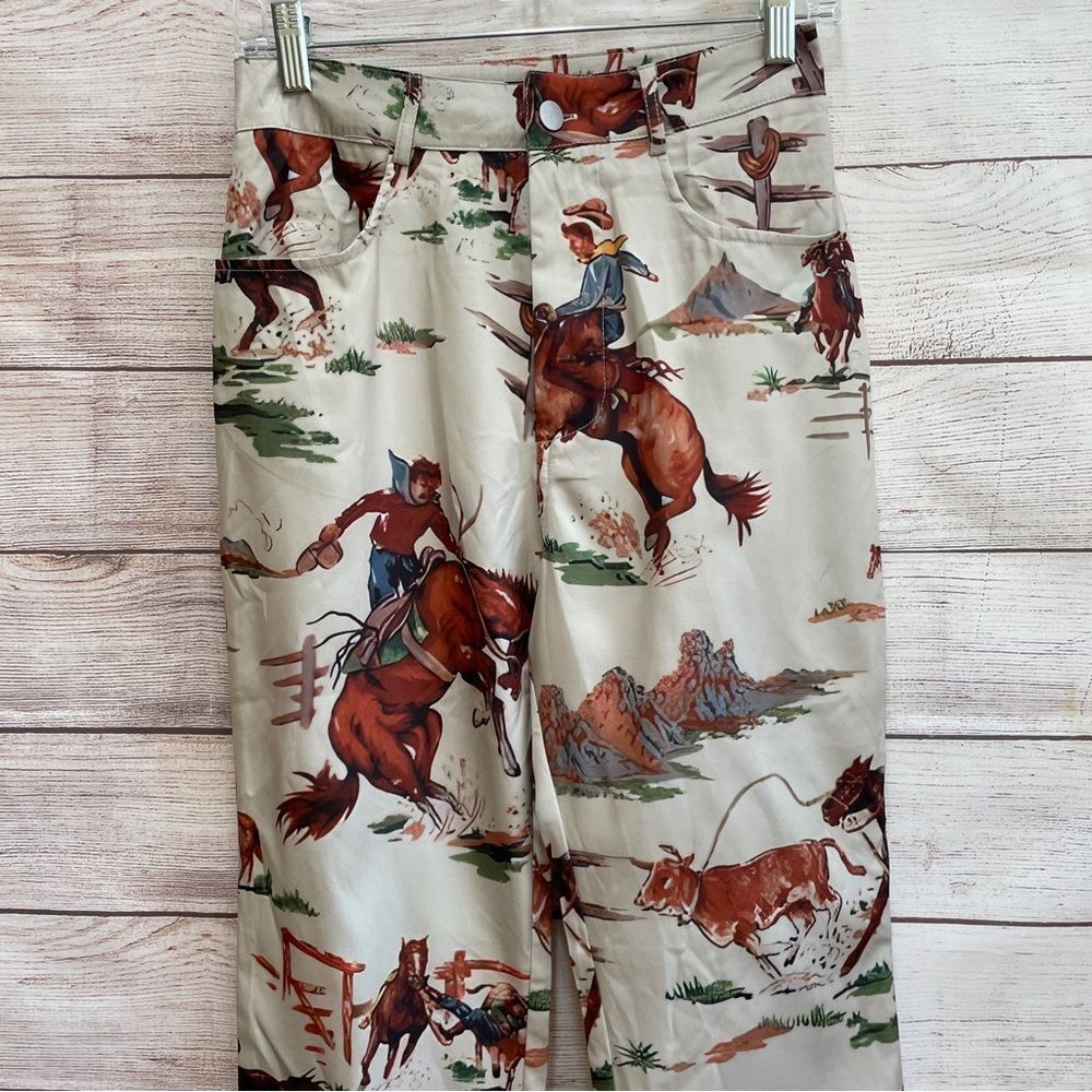 WESTERN COWBOY PRINT WIDE LEG PANTS - Picture 2 of 8
